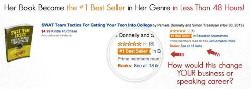 Amazon listing showing SWAT Team Tactics for Getting Your Teen Into College as the #1 best seller in its genre